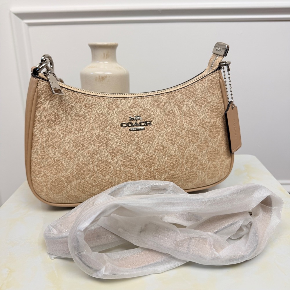 Coach Teri Shoulder Bag in Signature Canvas Beige Tan - Picture 3 of 16